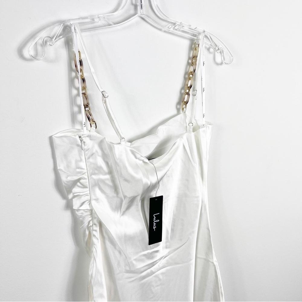 Lulus Blissful Memories White Satin Chain Strap Slip Midi Dress NWT Size Medium - Picture 6 of 7